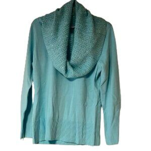 New York & Co Aqua Cowlneck Sweater with Sequins - Medium